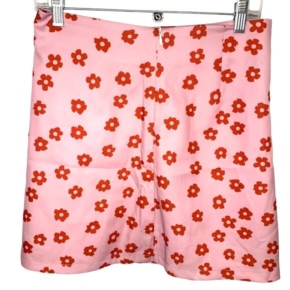 NWT Cider Mini Skirt Medium Pink Red Flowers A Line Zipper Retro Mod Fun - Picture 2 of 6